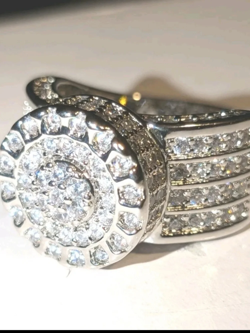 Real Moissanite 4Ct Round Cut Cluster Men's Wedding Ring 18K White Gold Plated